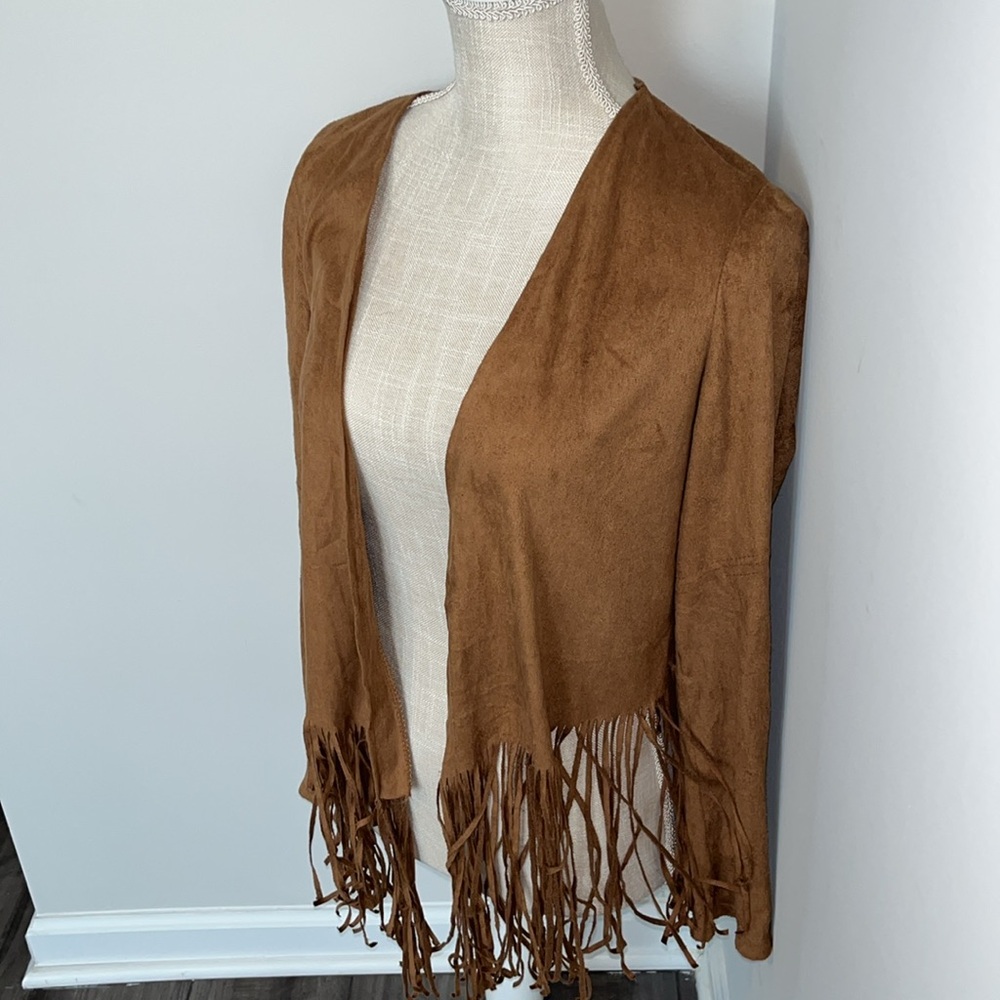 Fringe faux suede blazer